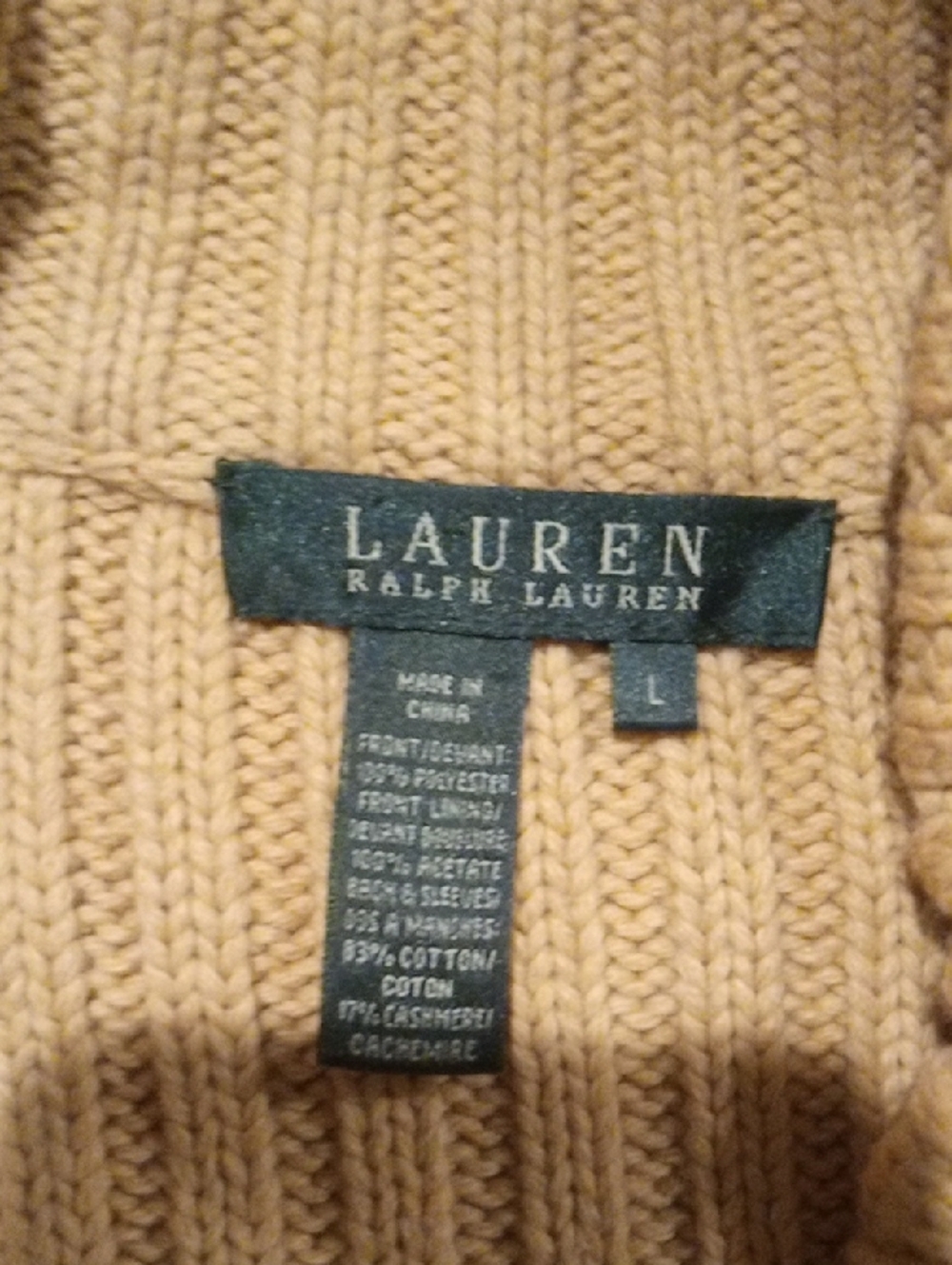 Ralph Lauren Brown Suede-Front Cardigan with Cream Ribbed Sleeves - Picture 2 of 5
